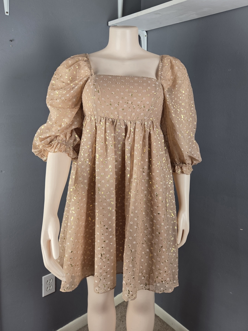 Girls' Sparkle Puff-Sleeve Square Neck Dress - Blush